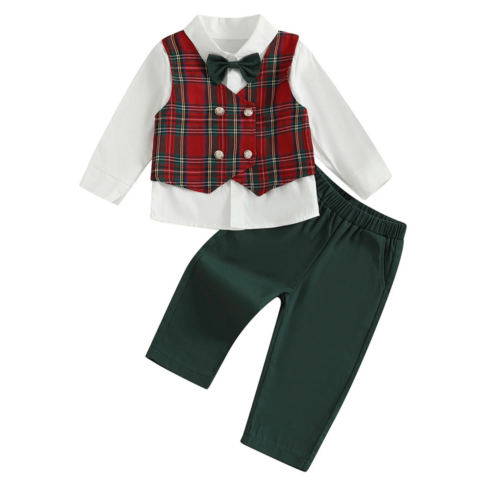 Uniforme escolar preppy bebé con camisa corbata y chaleco punto cable