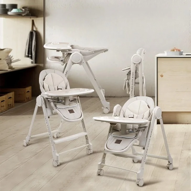 Silla alta ajustable para bebé, función reclinable, ruedas duraderas, asiento de comedor para niños pequeños, seguro para niños con arnés de 5 puntos