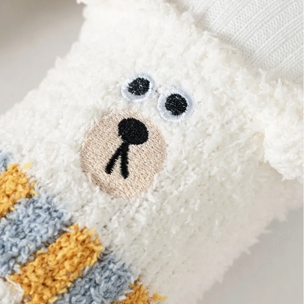 2 pares de calcetines bonitos con orejas de animales para bebé, calcetines térmicos antideslizantes de terciopelo Coral para niños, calcetines cálidos transpirables y gruesos para invierno - imagen 5