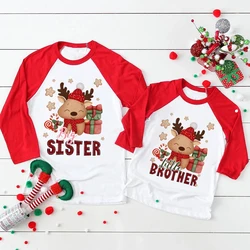 Camisa con estampado de ciervo para niños y niñas, ropa de manga larga para fiesta de Navidad, Tops para hermanos y vacaciones
