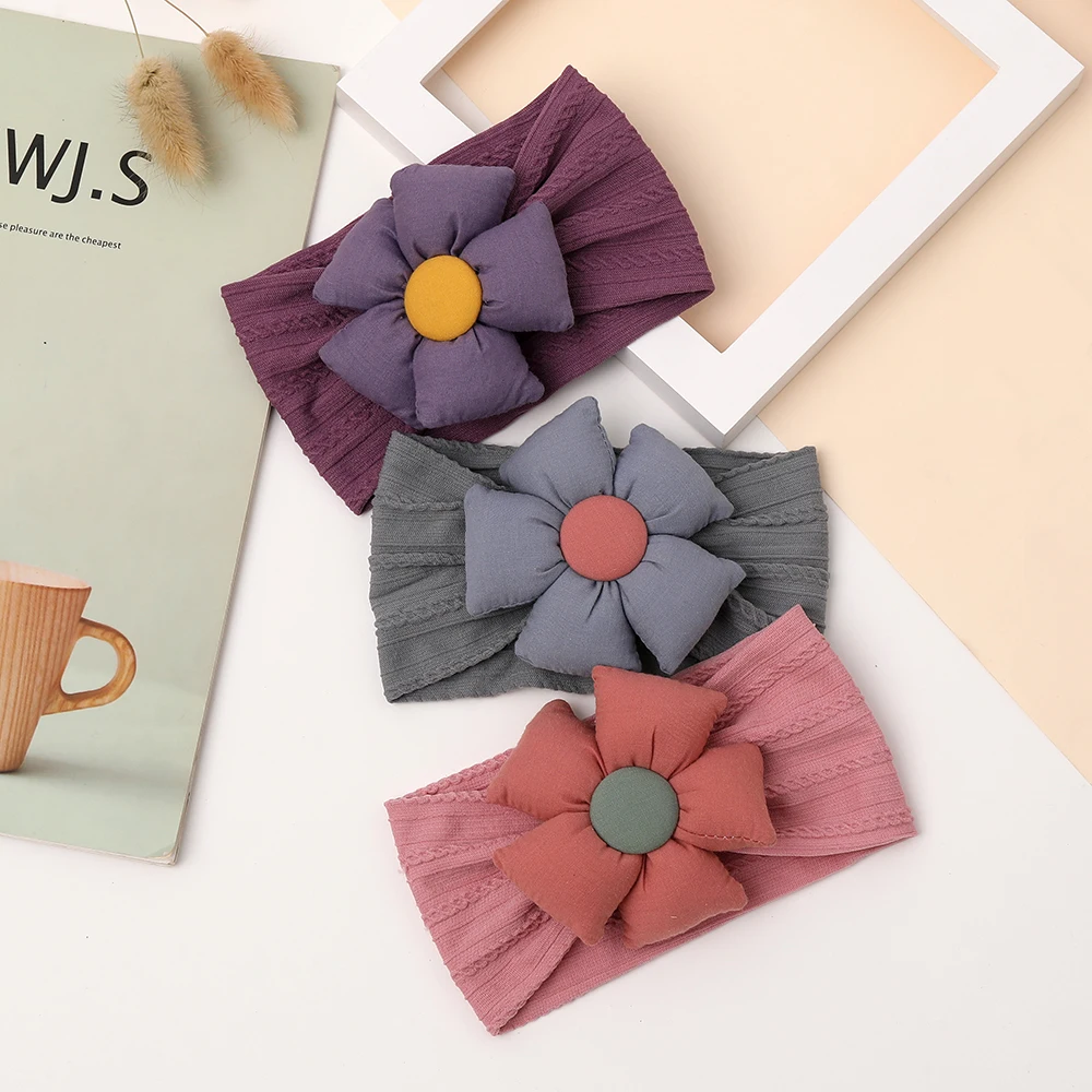 Diadema de flores esponjosas para bebé recién nacido, diademas elásticas de nailon suave para niña, turbante infantil, accesorios para el cabello para niños - imagen 3