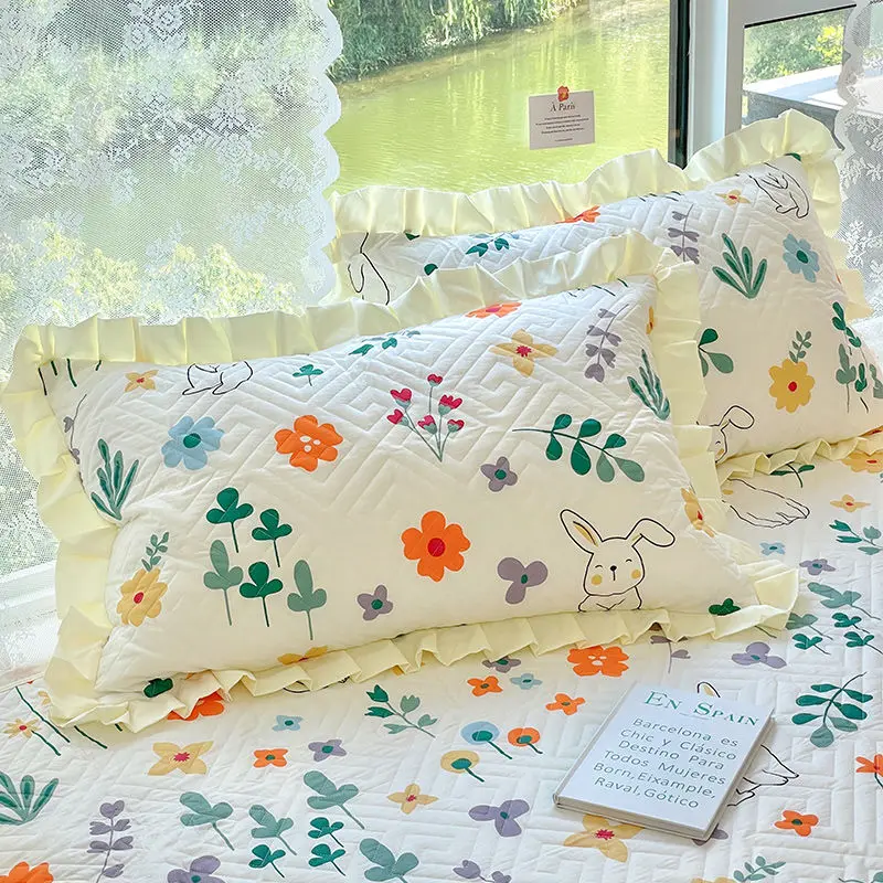 Funda de almohada acolchada de estilo Pastoral, funda de almohada de encaje de algodón puro para niños, funda de almohada individual suave y transpirable para el hogar, 48x74cm - imagen 3