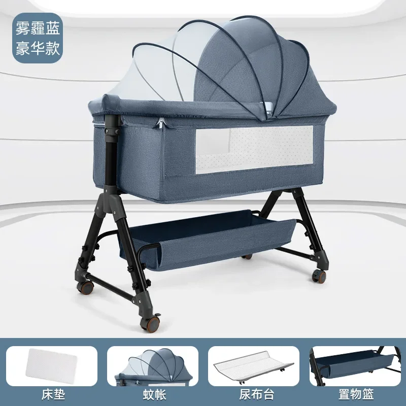 Venta al por mayor, cuna para bebé, cama para recién nacido, cama grande empalmada, cuna BB, cama plegable móvil multifuncional - imagen 5