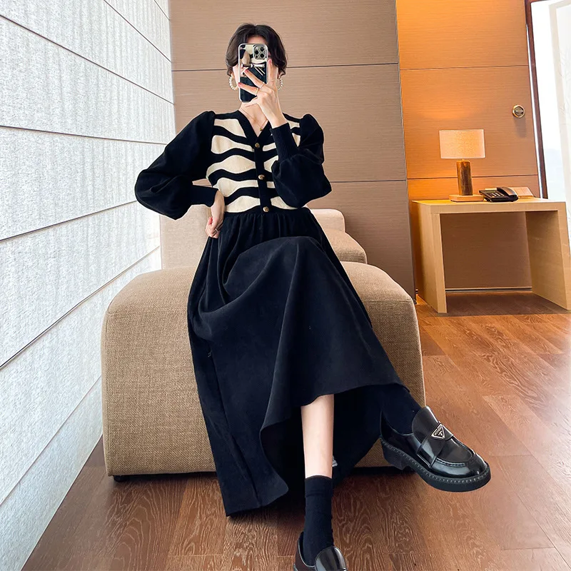 2025 Otoño Invierno moda volante Patchwork maternidad sudaderas con capucha elegante vestido suelto ropa para mujeres embarazadas Tops de embarazo - imagen 3