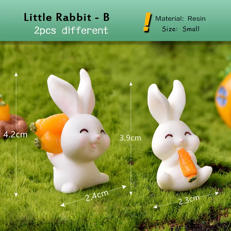Figurita en miniatura de pequeño conejo y zanahoria, Animal de repollo, decoración del hogar de Pascua, accesorios de decoración de pasteles de jardín, figura moderna de resina - imagen 2