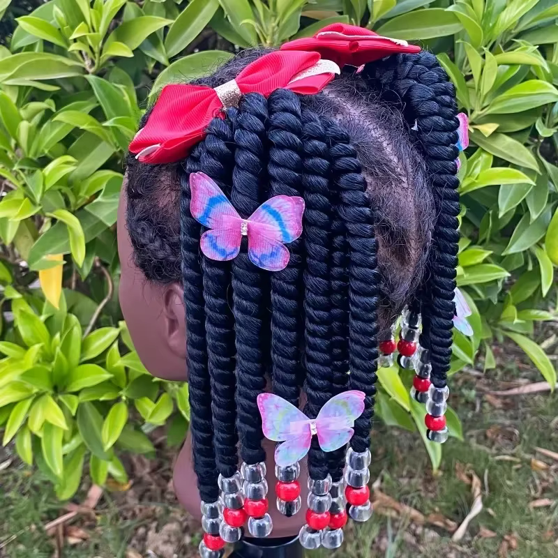 Coleta trenzada con cuentas y lazo para niña – 8 pulgadas - imagen 5