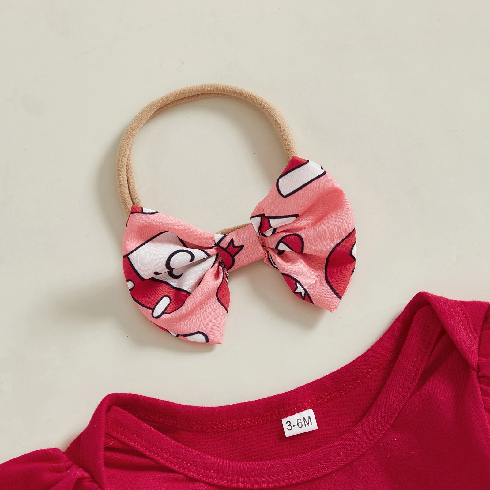 VISgogo Conjuntos de Navidad para niñas de manga larga con estampado de Papá Noel/pan de jengibre, pantalones cortos de PP escalonados, conjuntos de calcetines y diadema - imagen 4