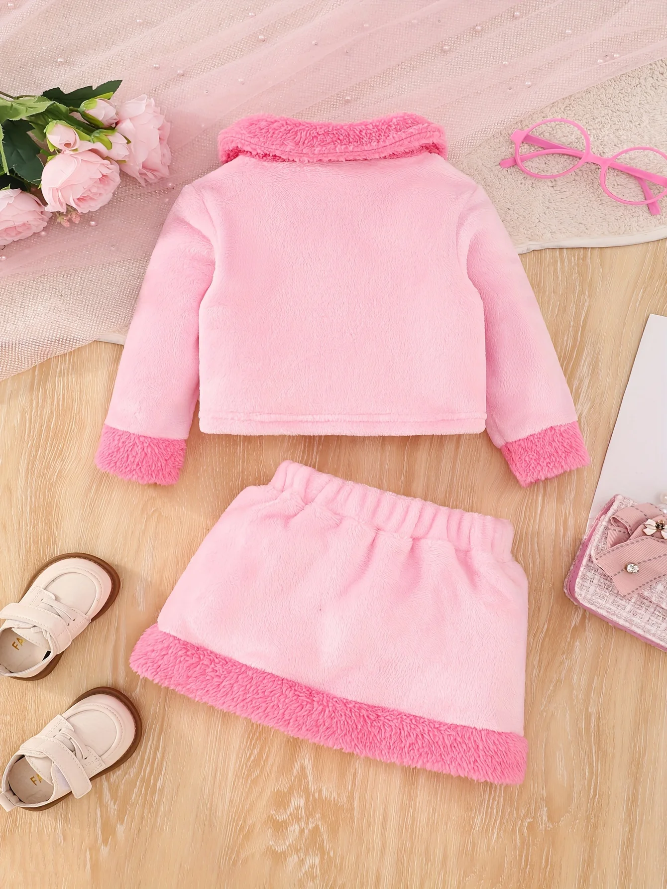 Conjunto infantil rosa falda y top estilo japonés-coreano cómodo - imagen 2