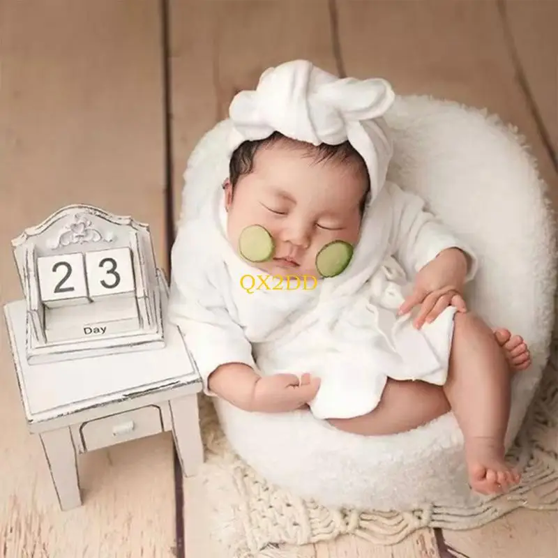 QX2D Solid Color Bathrobes Wrap Photography Props Baby Infant Photo Sleepwear - imagen 4
