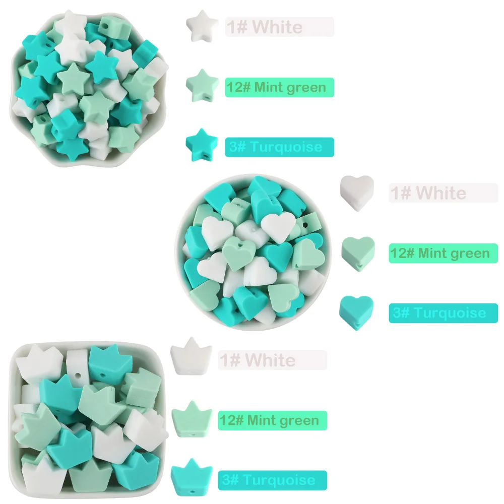 20/30/50 Uds estrella/corona cuentas de silicona para bebé Clips para chupete collar de dentición Clip para chupete DIY de calidad alimentaria accesorios de cadena - imagen 4