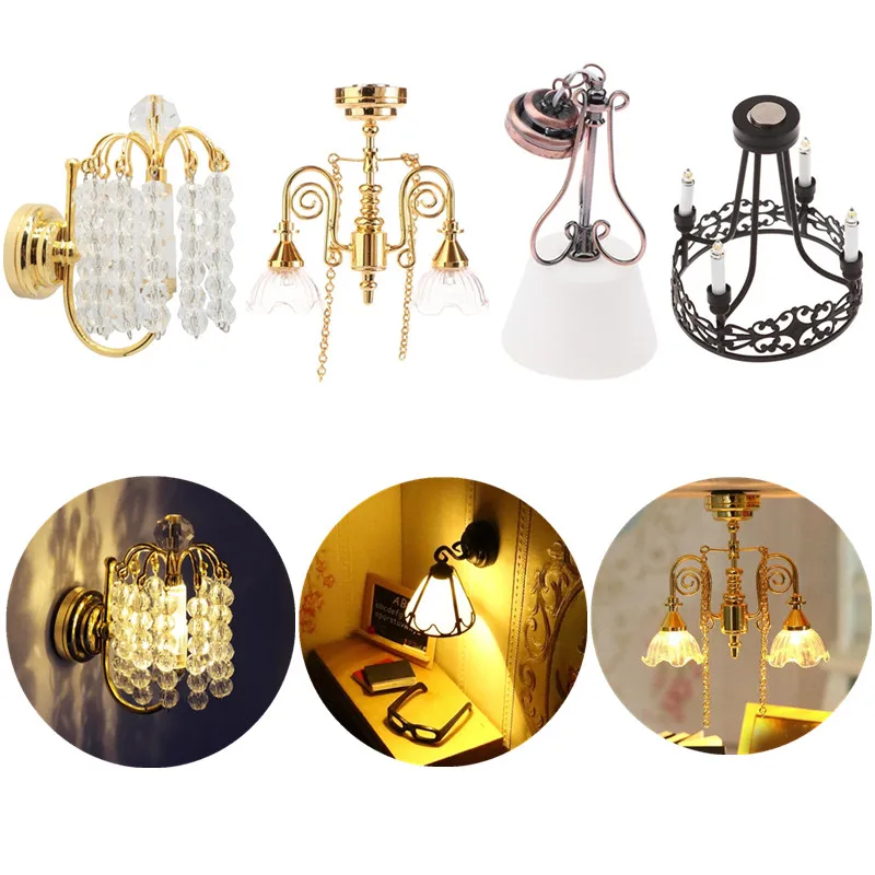 Lámpara de pared para casa de muñecas a escala 1:12, candelabro en miniatura Vintage, modelo de simulación, lámpara de techo para niños, decoración de muebles para casa de muñecas