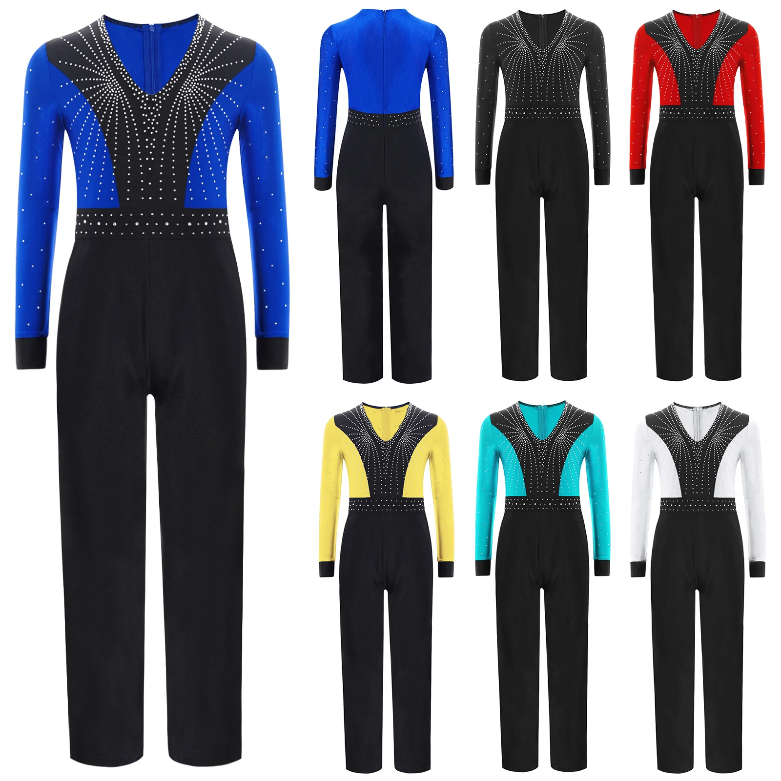 Mono de baile latino para niños, traje de actuación de patinaje artístico, leotardo de cuerpo completo de manga larga, entrenamiento de gimnasia y baile - imagen 2