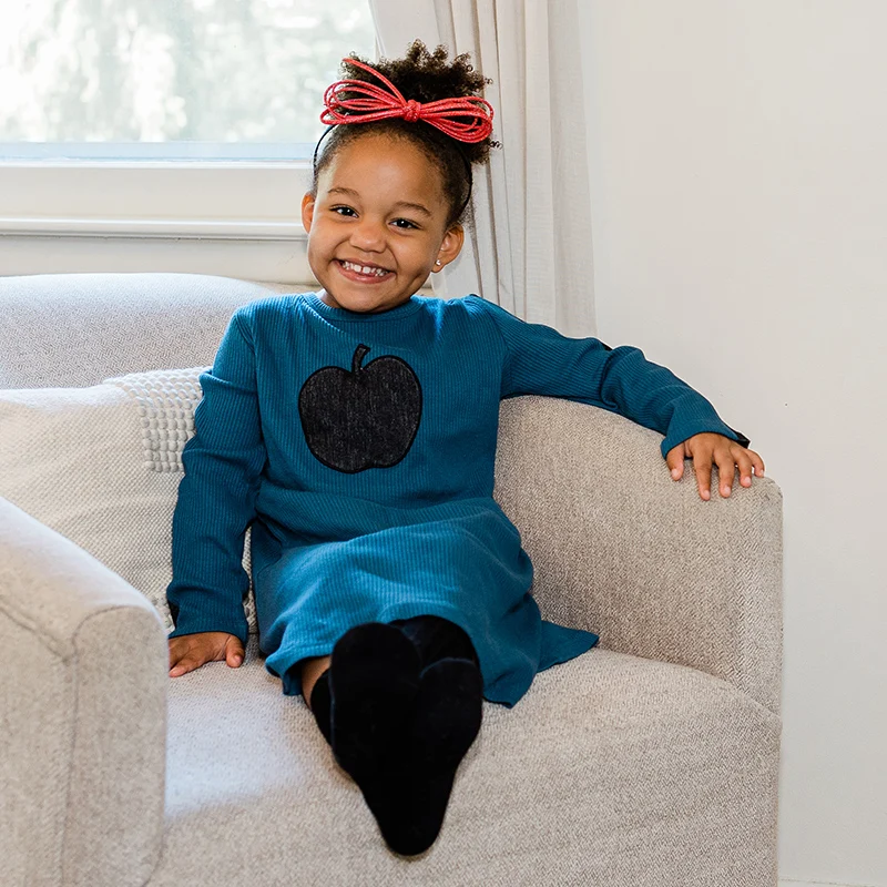 Conjunto de vestidos de manga larga para niñas, ropa de mezclilla negra de algodón acanalado, traje de invierno - imagen 2