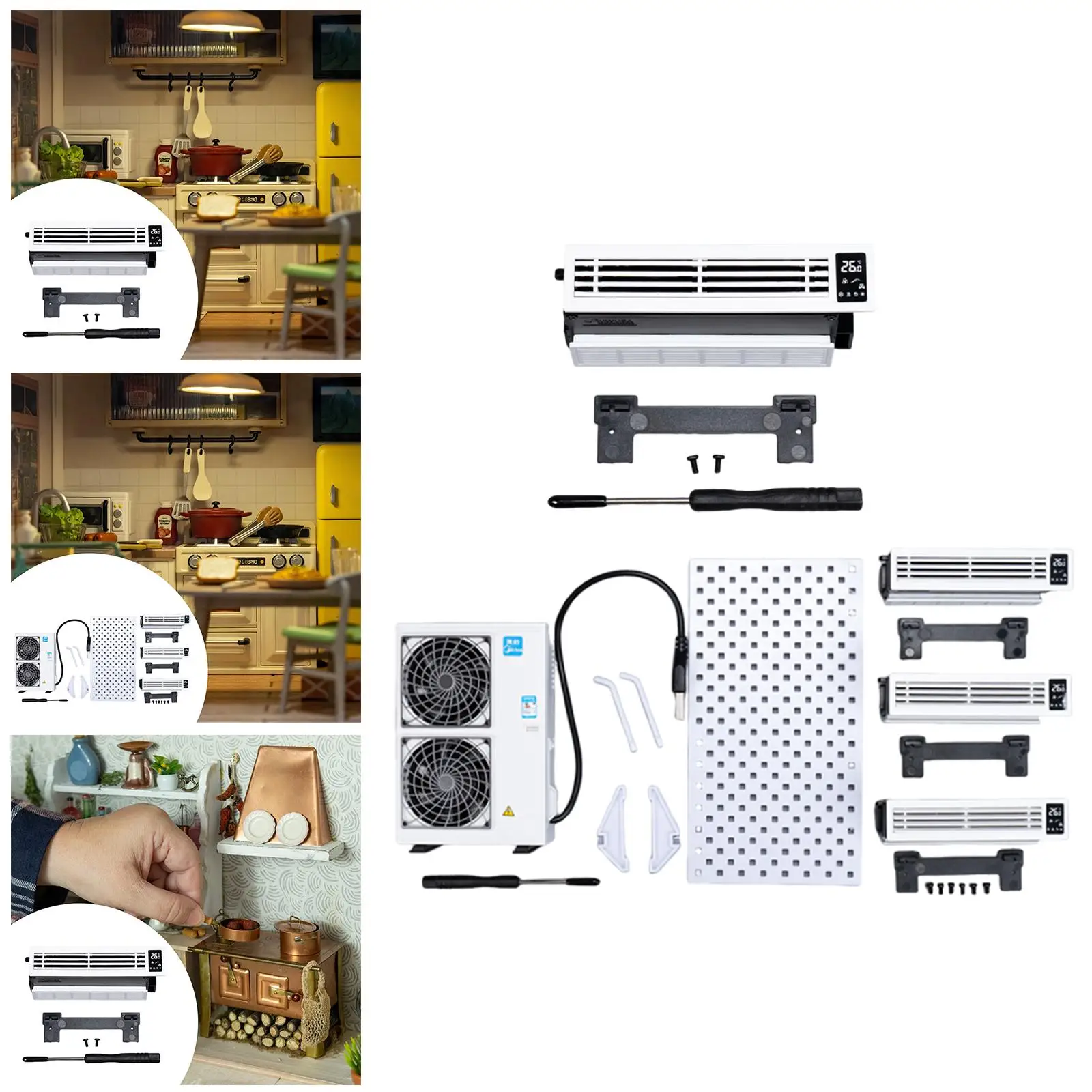 Conjunto de modelo de aire acondicionado en miniatura, decoración para casa de muñecas, adorno resistente a escala 1/12, juguete simulado, muebles para casa de muñecas - imagen 5