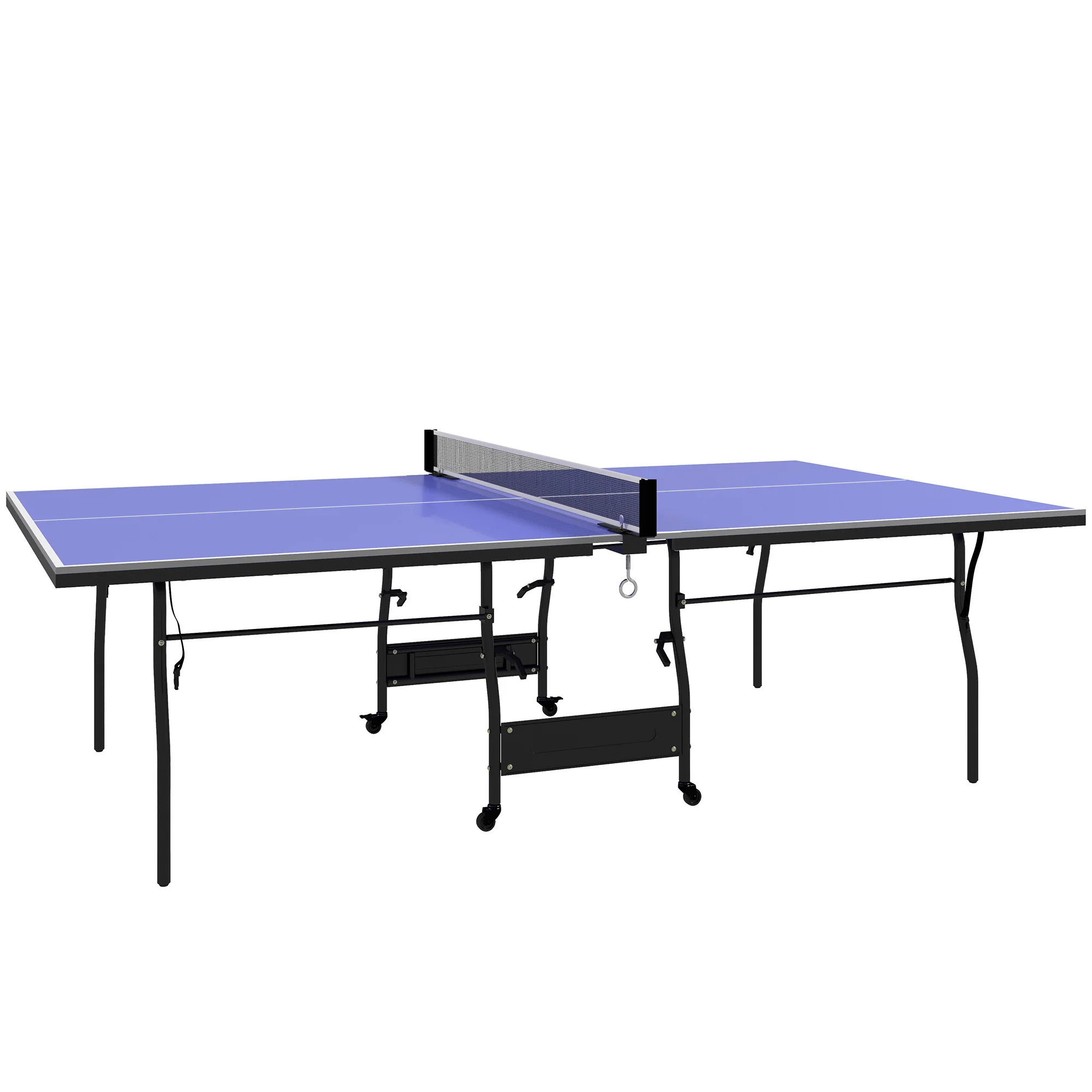 SPORTNOW Mesa de Ping-Pong Plegable Mesa de Tenis Profesional Tamaño Estándar con 4 Ruedas Red 2 Paletas y 3 Pelotas para Interior 274x152,5x76 cm Azul