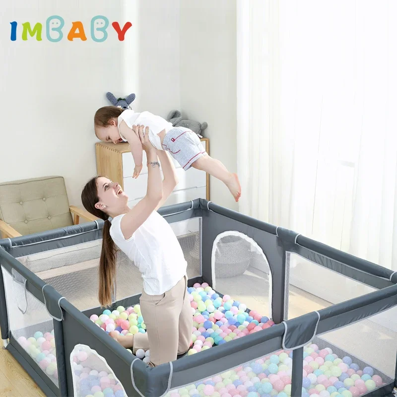 IMBABY Parque de juegos grande para bebés, piscina de bolas para niños, valla de seguridad para bebés, valla verde para bebés con puerta simple y doble, 150x180cm - imagen 4