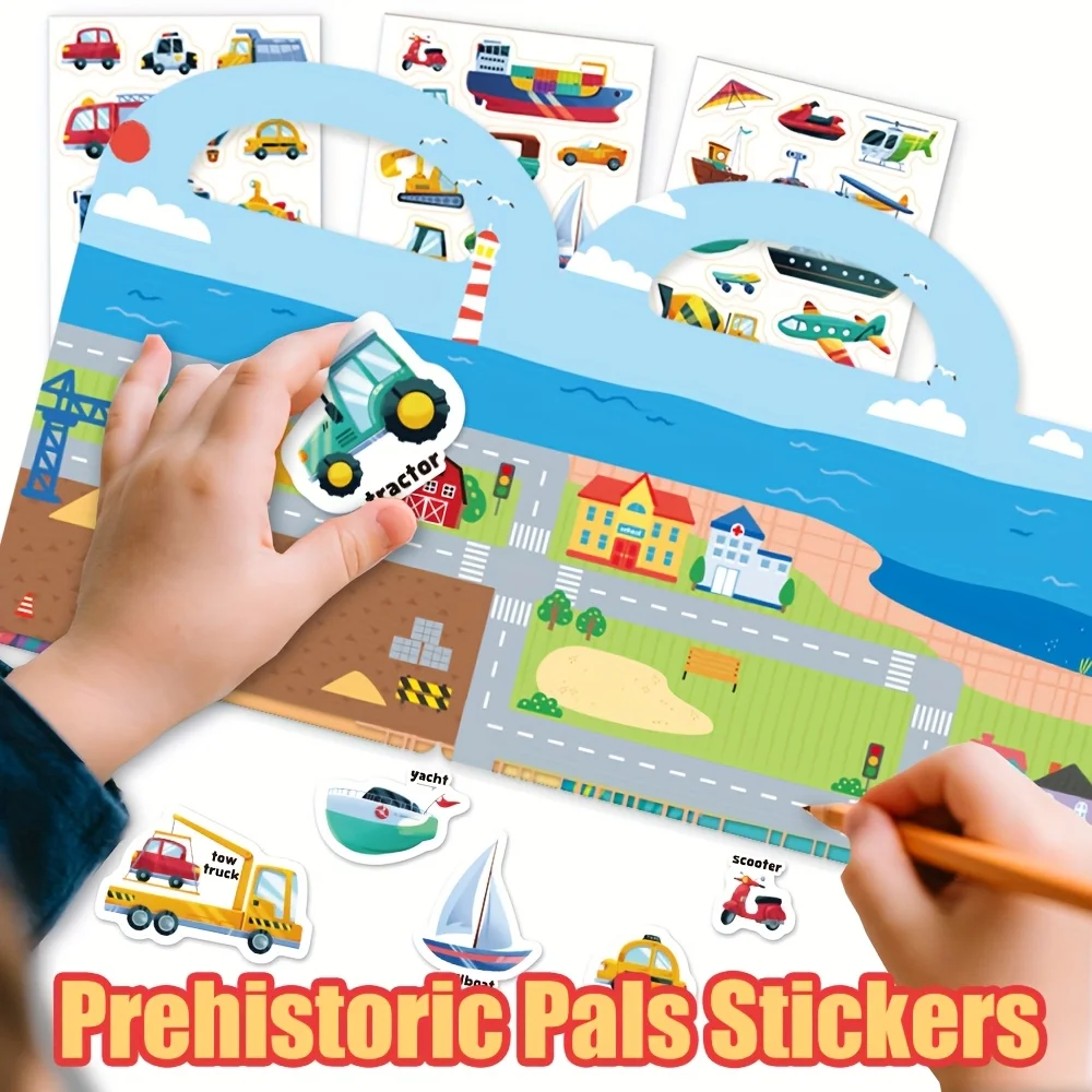 Pegatinas de vehículos de transporte para niños, colección de pegatinas reutilizables, libro de animales, coche, juguete para regalo DIY para niños, niñas y adolescentes - imagen 5
