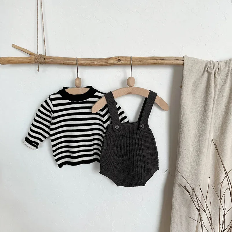 MILANCEL, nuevo conjunto de ropa de primavera para bebé, bonitos Tops tejidos a rayas para niñas + prendas de vestir generales para bebé con gofres - imagen 3