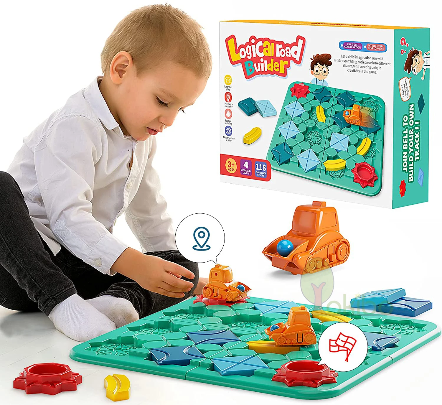 Juego de mesa lógico para niños, bloques de carrera de mármol, rompecabezas, pista de coche, juguete, bloques de riel de coche de carreras, juego de construcción y construcción