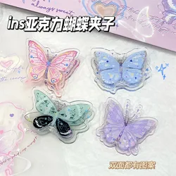 Clips mariposa acrílicos transparentes para carpetas escolares