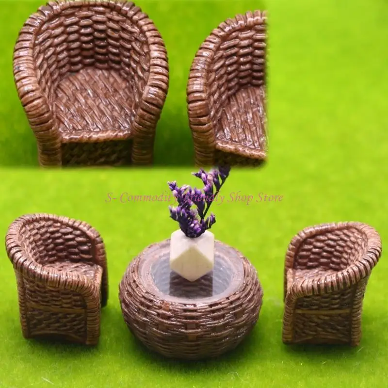 Muebles casa muñecas estilo ratán resina pequeña 85AE con tejido para exhibiciones realistas habitaciones en - imagen 2