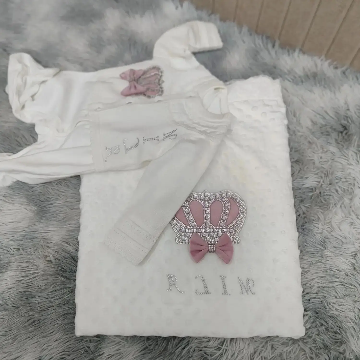 Pelele de encaje bordado para bebé recién nacido, ropa de algodón, productos para bebé envueltos, pantalones, mitones, manta receptora, 5 uds. - imagen 3