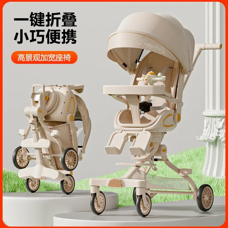 Herramienta para caminar para bebé, ligera, plegable, con un botón, plegable, bidireccional, reclinable, parasol para bebé, cochecito de cuatro ruedas para niños
