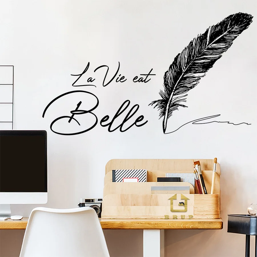 Pegatinas de pared con bolígrafo de plumas simples, pegatinas de pared autoadhesivas con fuente artística, pegatinas de decoración para dormitorio, estudio y dormitorio - imagen 2