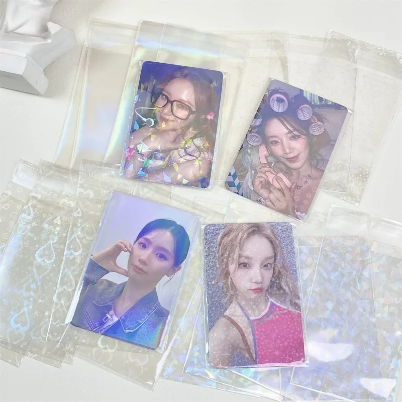 50 unids/pack láser amor holográfico tarjetas fotográficas Fundas protectoras tarjeta transparente película ídolo foto manga INS regalos bolsa de embalaje - imagen 2