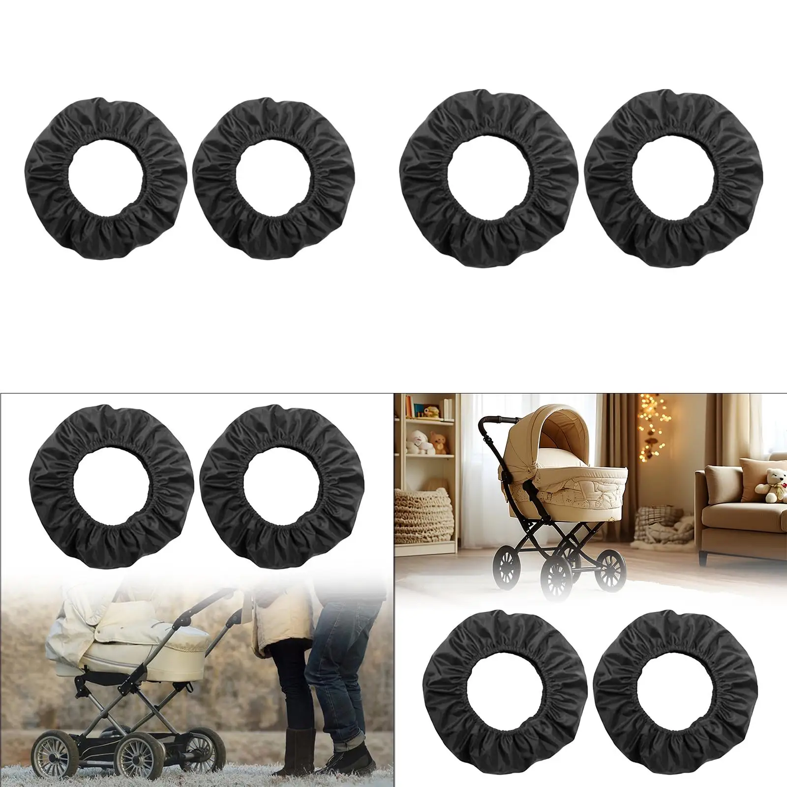 2 fundas para ruedas de cochecito de bebé, reductoras de ruido, portátiles de primera calidad, para mantener los neumáticos - imagen 4