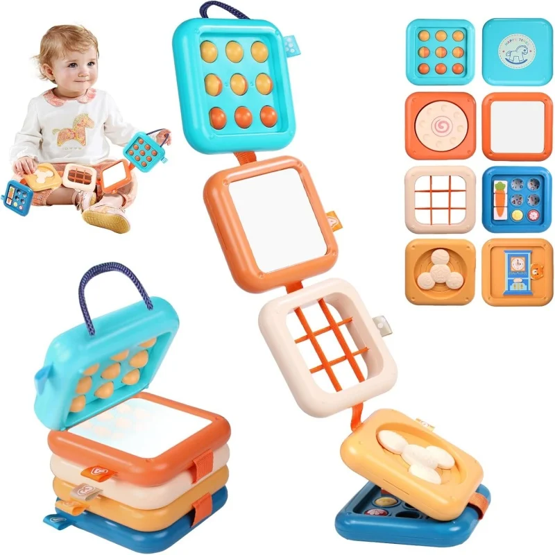 Tablero ocupado Montessori para niños y niñas de 1 a 3 años, rompecabezas sensorial Montessori, cubo apilable, juguete de viaje para regalo de Navidad