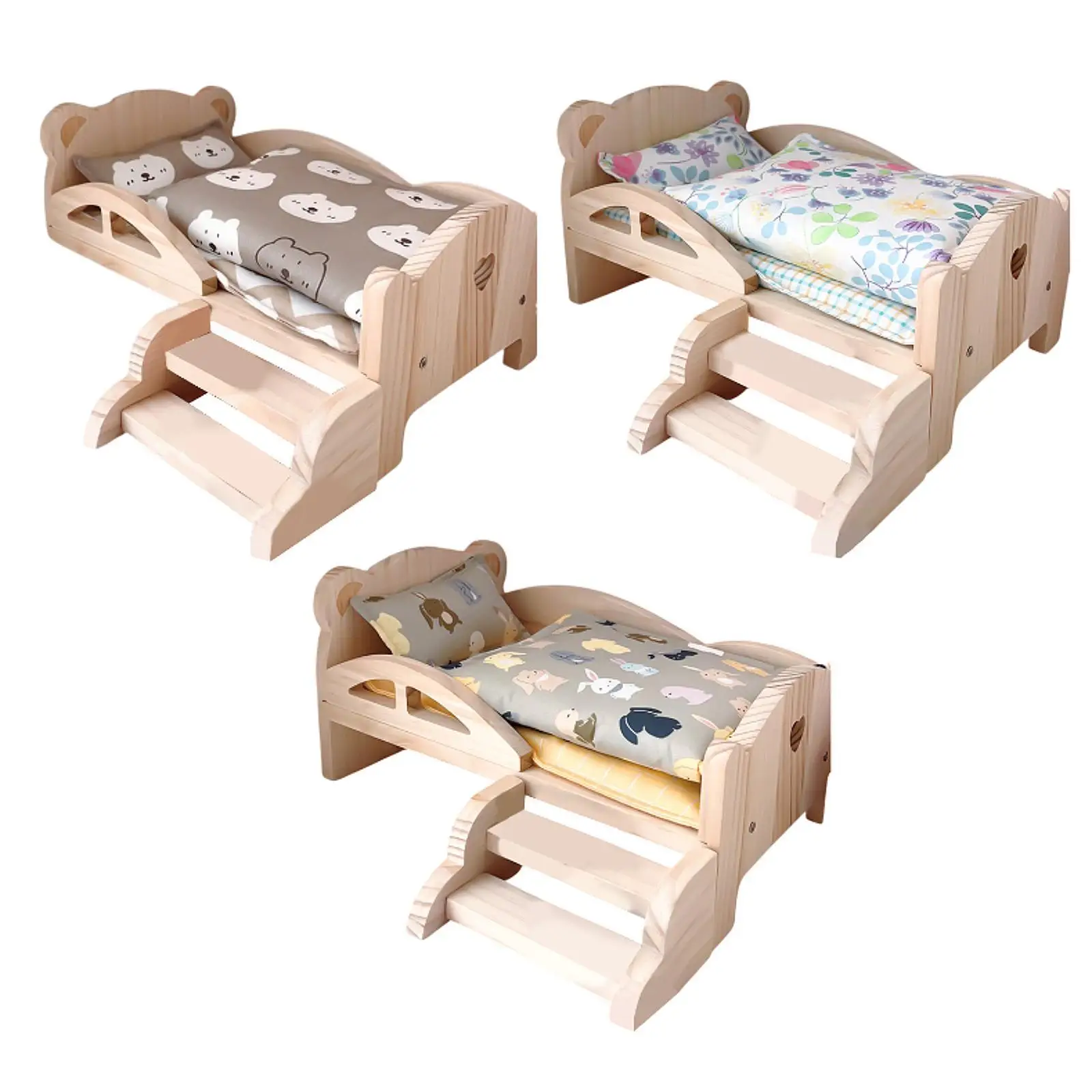 1:12 Wooden Doll Mini Bed Simulation Furniture Pretend Toy for Girls Birthday