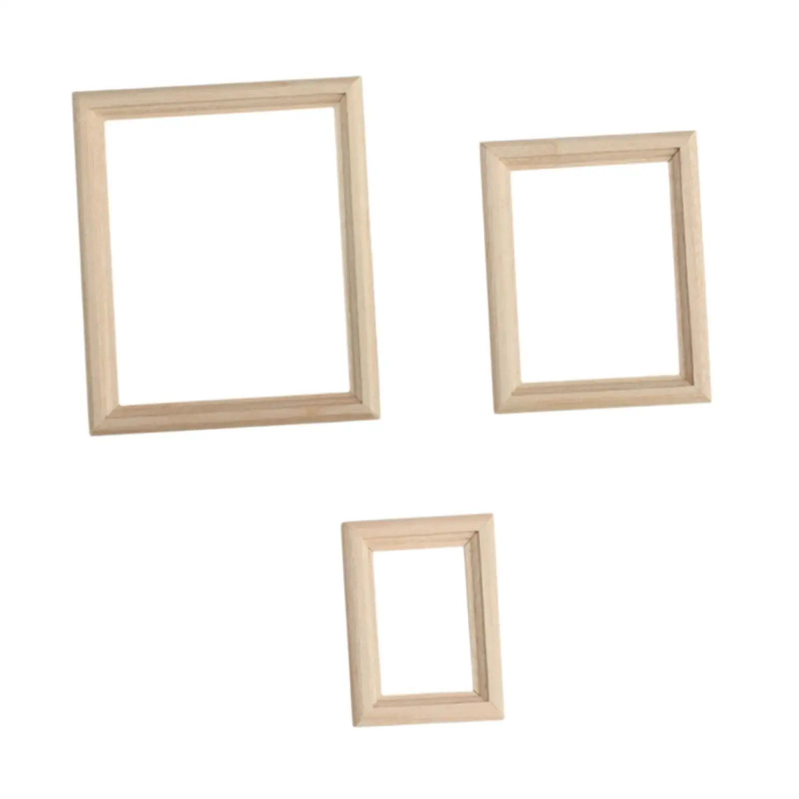 3x 1 : 12 Scale Mini Picture Frame Photo Props Pretend Play Toy Photo Frame Tiny Dollhouse Wood Frame Kids Toddlers 3+