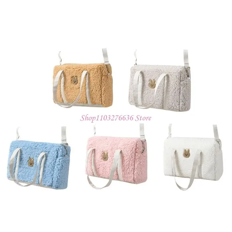 Bolsa colgante pram R6FD para mujeres Bolsa mamá Bordado patrón conejo bordado Bolso pañales multifunción gran - imagen 5