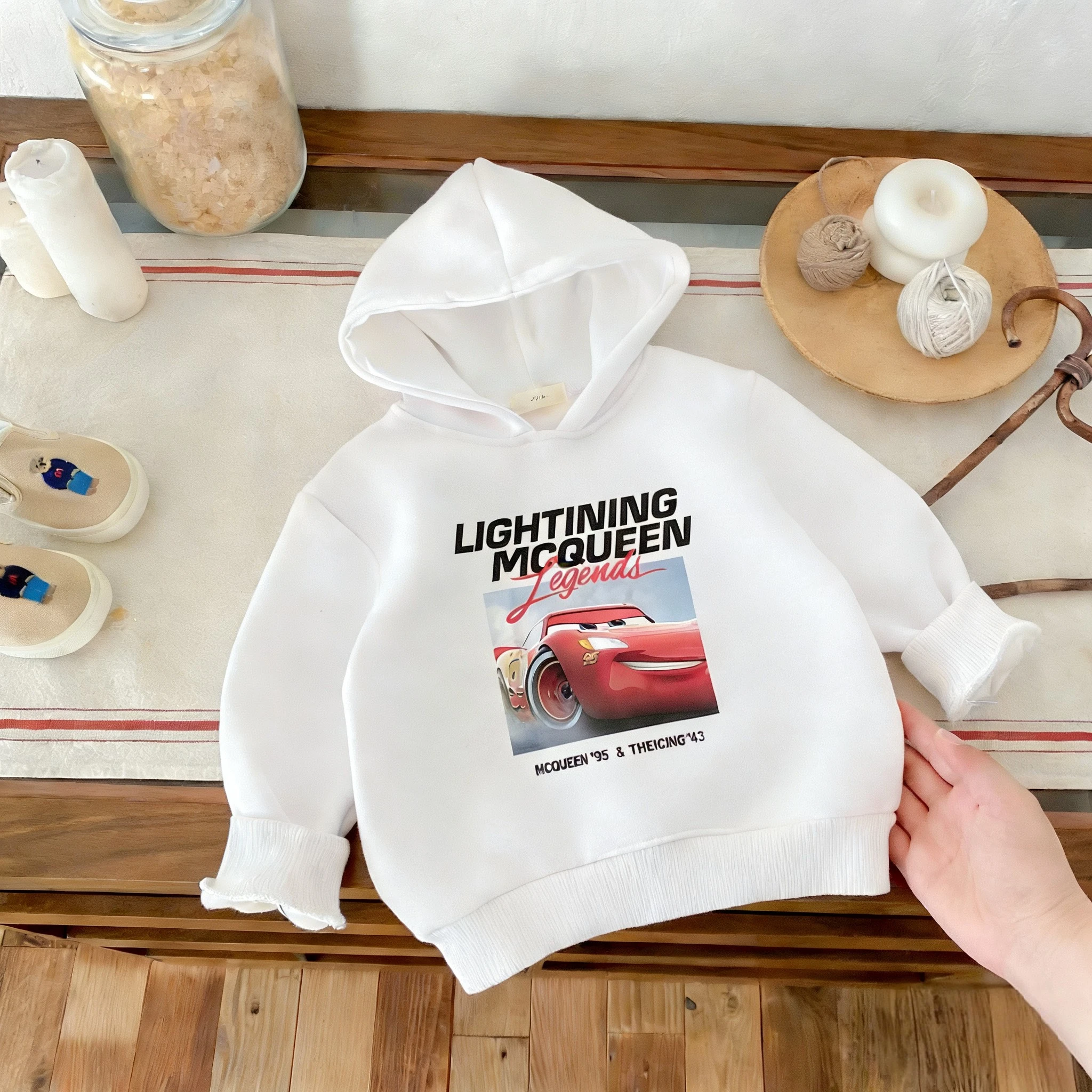 Sudaderas con capucha de coche de dibujos animados con estampado de Color sólido, ropa para niños, Tops informales con capucha para primavera y otoño, sudaderas, ropa para niños, Sudadera con capucha de Disney - imagen 4