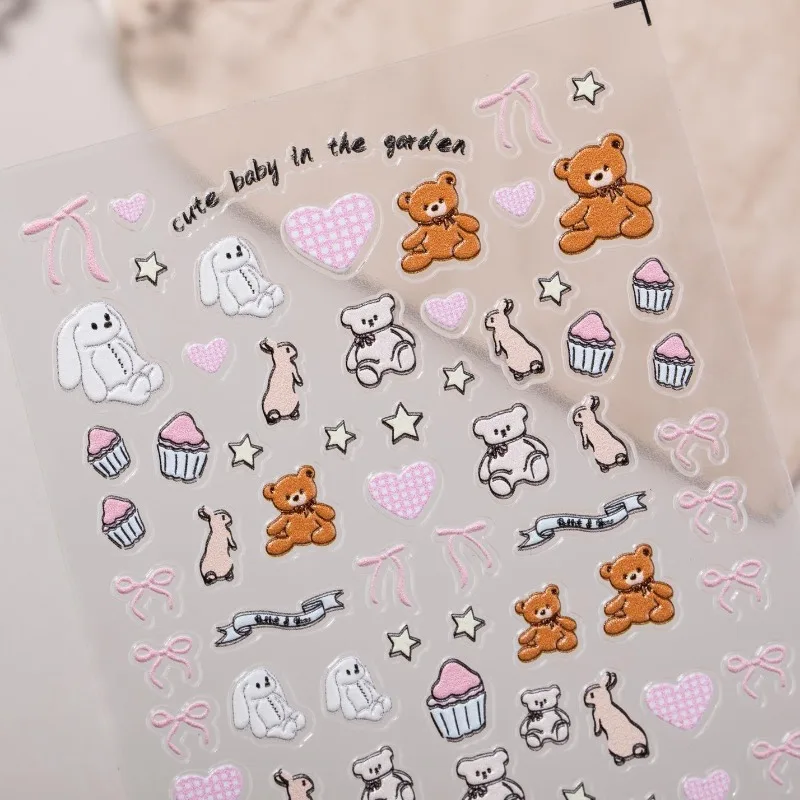 Pegatinas kawaii de conejito y oso – Adhesivos 5D con relieve - imagen 2