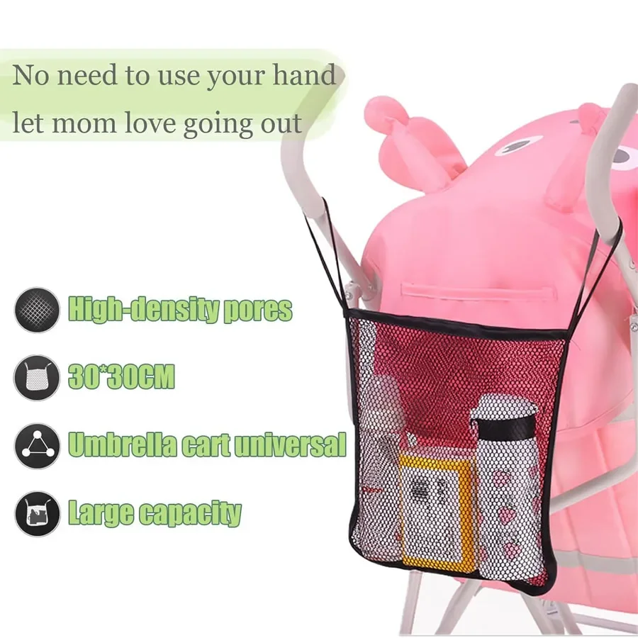 Bolsa de malla para cochecito de bebé, organizador de malla con perspectiva negra, bolsa colgante, bolsa de almacenamiento portátil para aperitivos y botellas, accesorios para cochecito - imagen 3