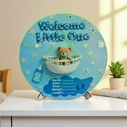 Accesorio de fotografía de hito de crecimiento de bebé de madera azul lindo de dibujos animados, recuerdo de madera Adorable para recién nacido personalizable, regalo de luna llena