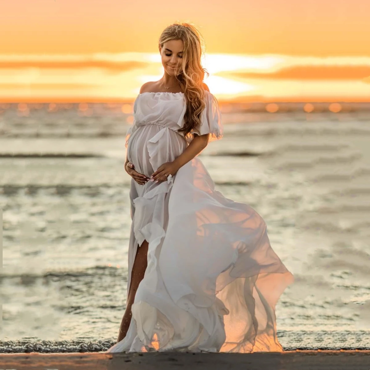 Vestido de maternidad de gasa en tono claro