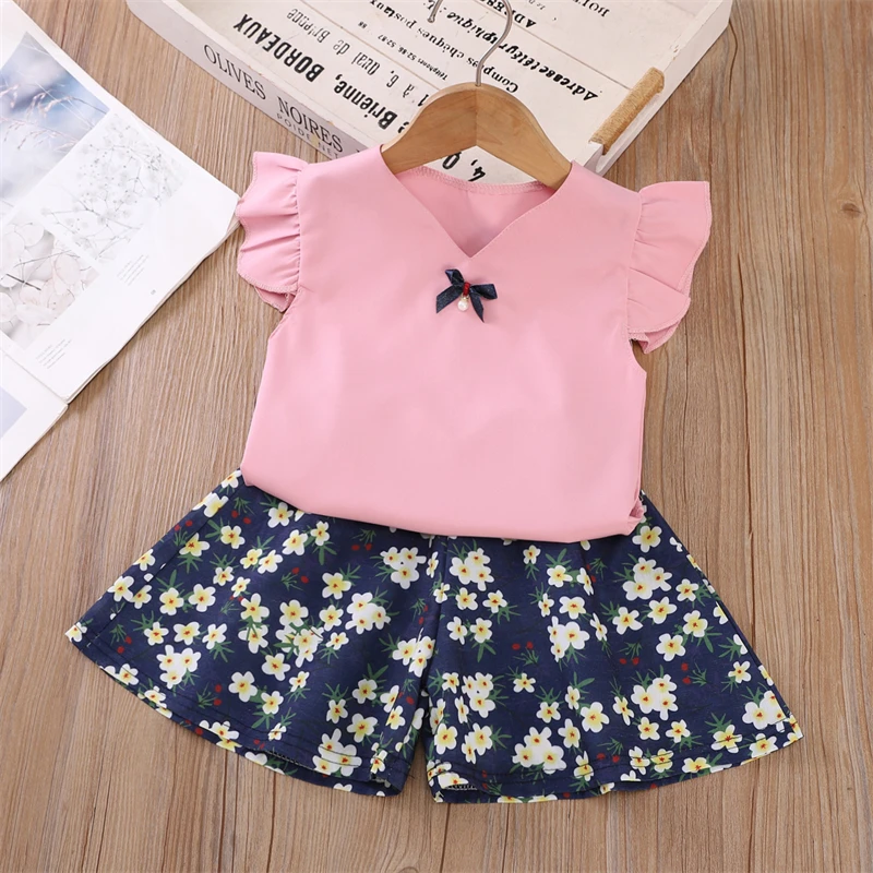 Nueva ropa de verano para niñas, traje, chaleco para niños, pantalones cortos, 2 unids/set, ropa para niños, disfraz informal de algodón, chándales para niños pequeños - imagen 4