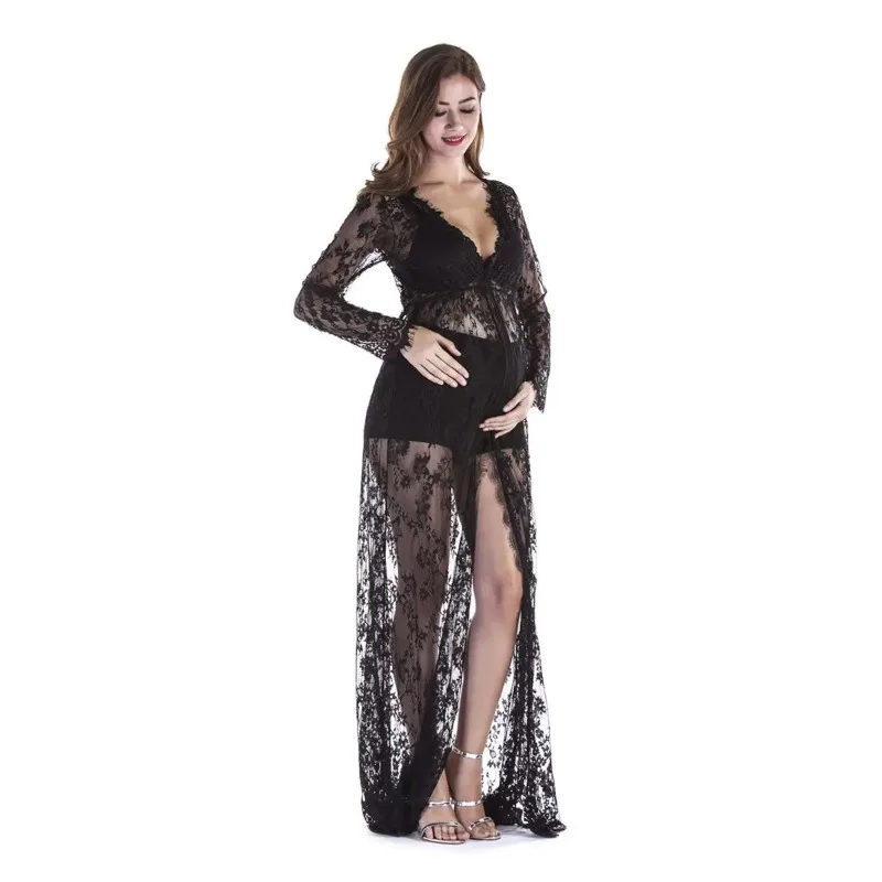 Vestido de encaje para maternidad con cola abierta delantera - imagen 5
