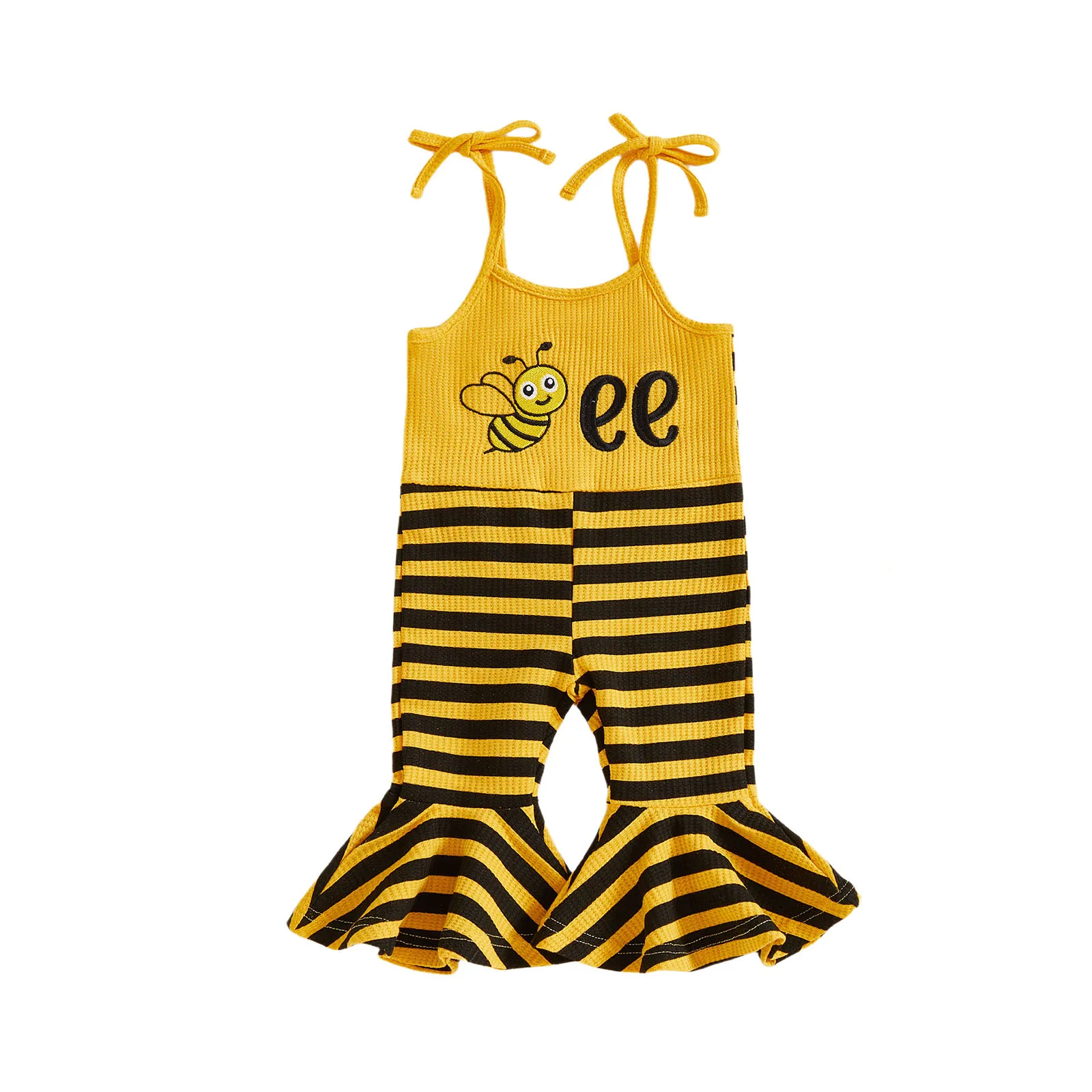 ViSgogo Mono para niñas con tirantes finos y estampado de rayas de abeja, ropa informal para fiesta