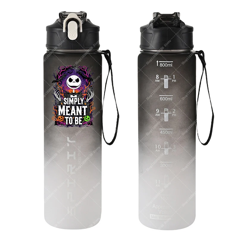 Botella de plástico deportiva de pesadilla antes de Navidad con pajita, bonita taza de agua de Anime, tazas de bebidas frías portátiles de dibujos animados para niños de 28oz - imagen 2