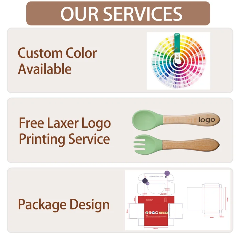 TYRY.HU-Tenedor de bambú de 2 piezas para bebé, cuchara de alimentación de madera de silicona para bebé, accesorios de alimentación para niños pequeños, grado alimenticio orgánico libre de BPA - imagen 4