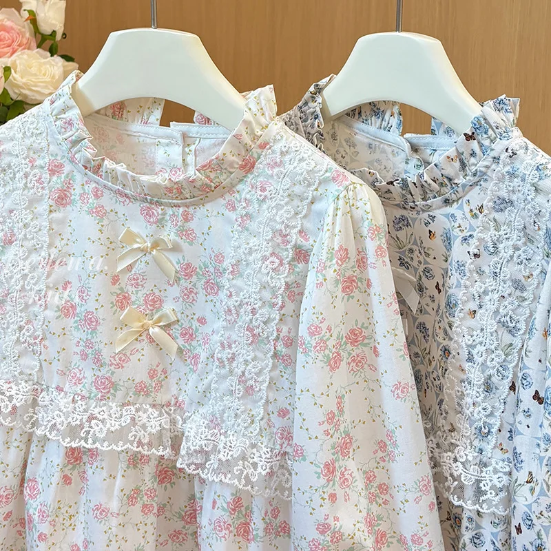 Camisa floral de algodón con lazo para niña - imagen 3
