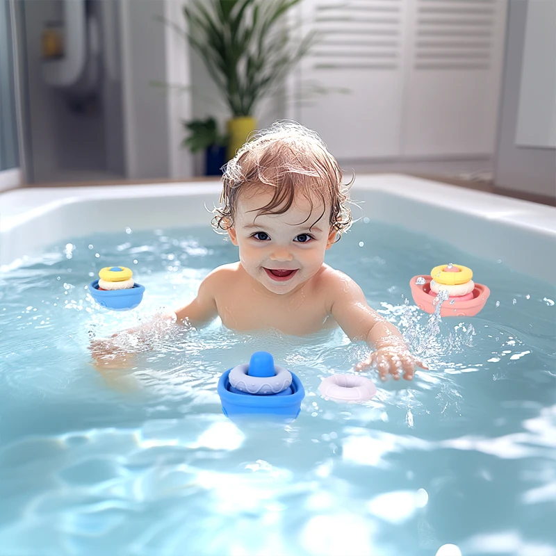 TYRY.HU juguetes para bebés, barco, juguetes de baño para niños y niñas, juguetes flotantes de agua de silicona suave para niños pequeños, juguetes para bañera y baño - imagen 2