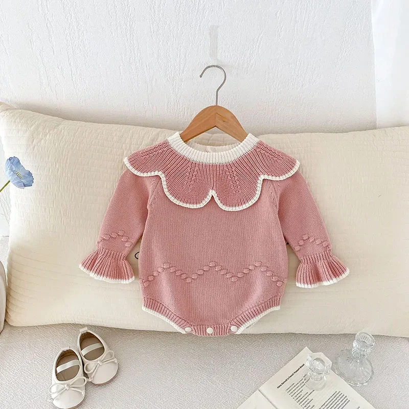 MILANCEL Body de bebé niña de punto de otoño con cuello hoja loto