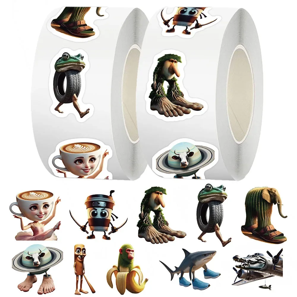 500 uds/rollo Tung Sahur italiano Brainrot AI Abstrac pegatina de sellado DIY PVC pegatinas para ordenador portátil decoración Stiker juguete