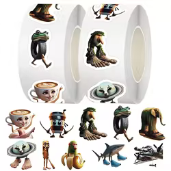 500 uds/rollo Tung Sahur italiano Brainrot AI Abstrac pegatina de sellado DIY PVC pegatinas para ordenador portátil decoración Stiker juguete