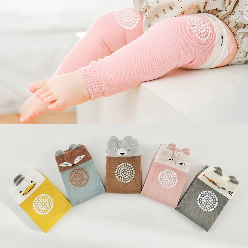 Par de calcetines hasta la rodilla de algodón peinado para bebé con puntos antideslizantes, suaves y transpirables, para niños pequeños que aprenden a gatear